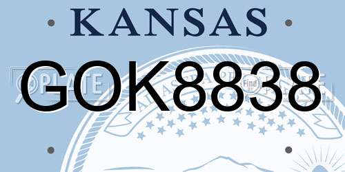 GOK8838 Kansas License Plate