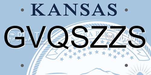 GVQSZZS Kansas License Plate