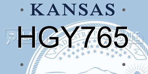 HGY765 Kansas License Plate