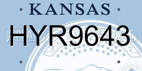 HYR9643 Kansas License Plate