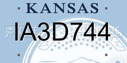 IA3D744 Kansas License Plate