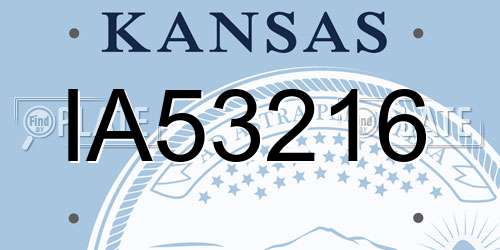 IA53216 Kansas License Plate