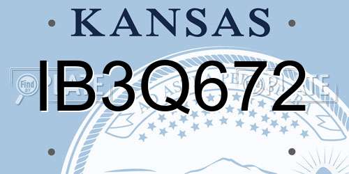 IB3Q672 Kansas License Plate