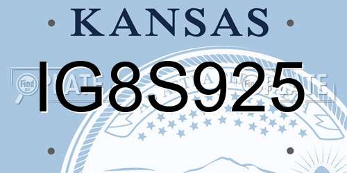 IG8S925 Kansas License Plate