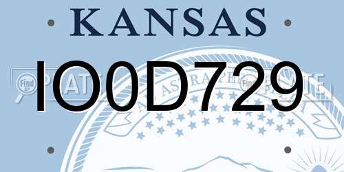 IO0D729 Kansas License Plate