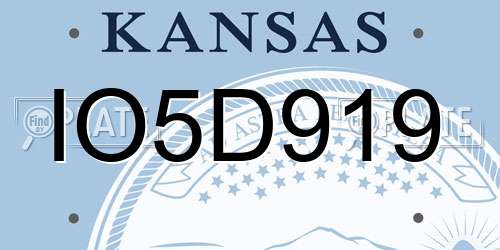 IO5D919 Kansas License Plate