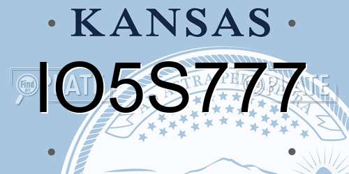 IO5S777 Kansas License Plate