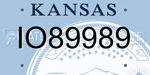 IO89989 Kansas License Plate