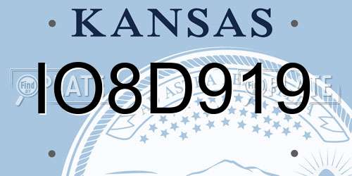 IO8D919 Kansas License Plate