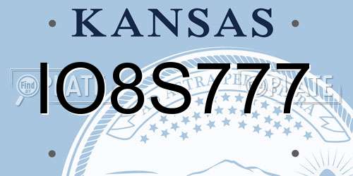 IO8S777 Kansas License Plate