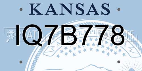 IQ7B778 Kansas License Plate