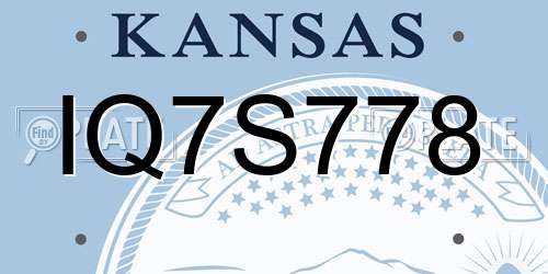 IQ7S778 Kansas License Plate