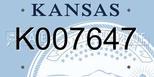 K007647 Kansas License Plate