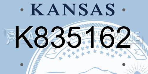 K835162 Kansas License Plate