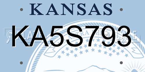 KA5S793 Kansas License Plate