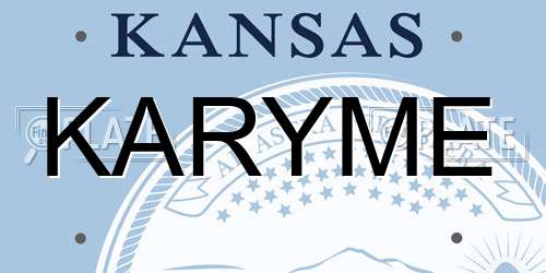 KARYME Kansas License Plate