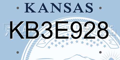 KB3E928 Kansas License Plate