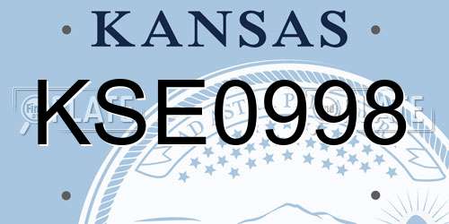 KSE0998 Kansas License Plate