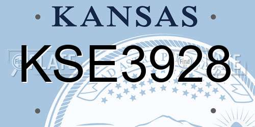 KSE3928 Kansas License Plate