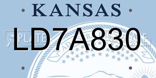 LD7A830 Kansas License Plate