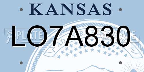 LO7A830 Kansas License Plate