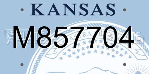 M857704 Kansas License Plate