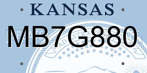 MB7G880 Kansas License Plate