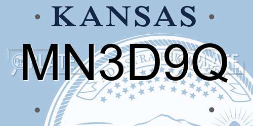 MN3D9Q Kansas License Plate