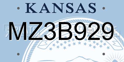MZ3B929 Kansas License Plate