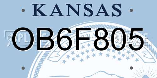 OB6F805 Kansas License Plate