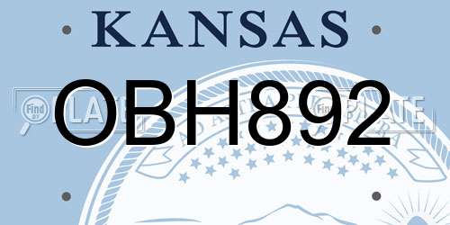 OBH892 Kansas License Plate