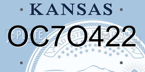 OC7O422 Kansas License Plate