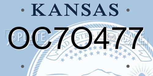 OC7O477 Kansas License Plate