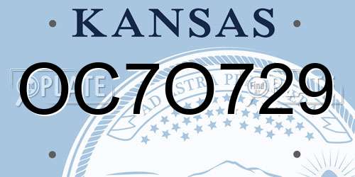 OC7O729 Kansas License Plate