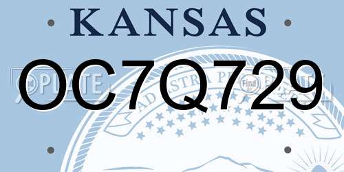 OC7Q729 Kansas License Plate