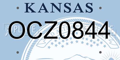 OCZ0844 Kansas License Plate