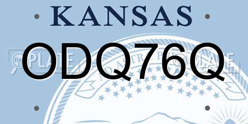 ODQ76Q Kansas License Plate