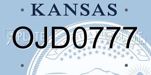 OJD0777 Kansas License Plate