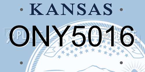 ONY5016 Kansas License Plate