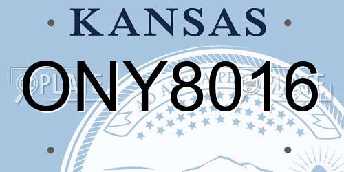ONY8016 Kansas License Plate