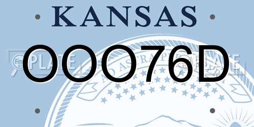 OOO76D Kansas License Plate