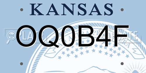 OQ0B4F Kansas License Plate