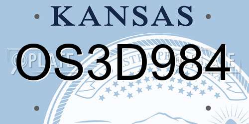 OS3D984 Kansas License Plate