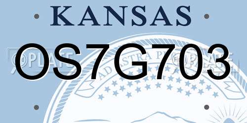 OS7G703 Kansas License Plate