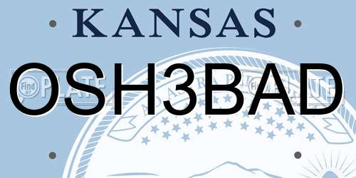 OSH3BAD Kansas License Plate