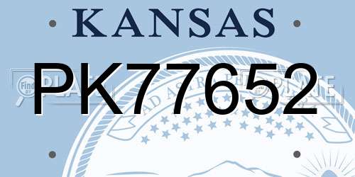 PK77652 Kansas License Plate