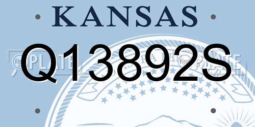 Q13892S Kansas License Plate