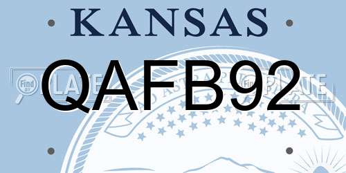 QAFB92 Kansas License Plate