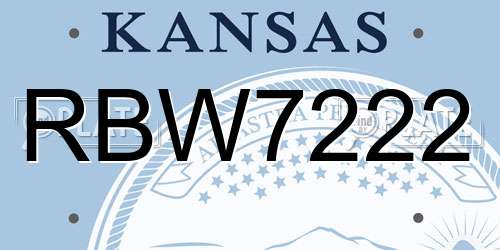 RBW7222 Kansas License Plate