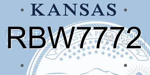 RBW7772 Kansas License Plate